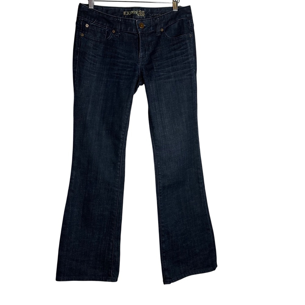Express Jeans Womens 4S Dark Wash Flare Leg Low Rise Denim Blue RN 55285